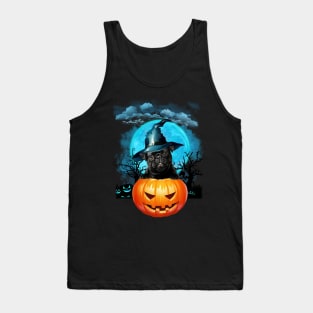 Black Pug Witch Hat Pumpkin And Blue Moon Halloween Tank Top